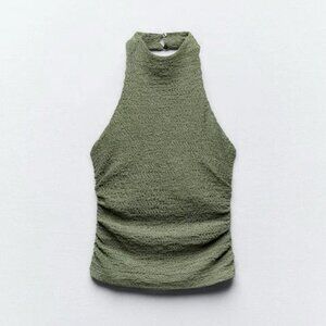 Zara Green Textured Halter Top